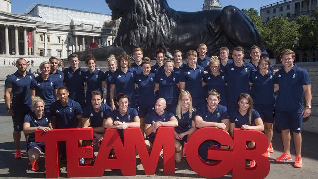 Great Britain’s men’s and women’s Olympic sevens squads pose together in London.