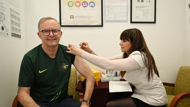 Prime Minister Anthony Albanese receives his fourth dose of the Covid-19 vaccine.