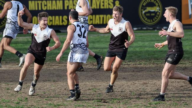 EFL: Mitchell Jackson of Ringwood celebrates his goal. Picture: George Salpigtidis