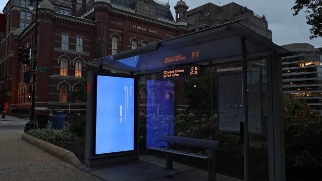 The blue screen seen at a bus stop in the US. Picture: Justin Sullivan/Getty Images/AFP