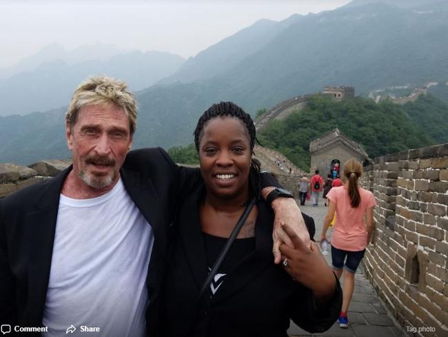 John McAfee and his wife Janice visit the Great Wall of China. Picture: Facebook