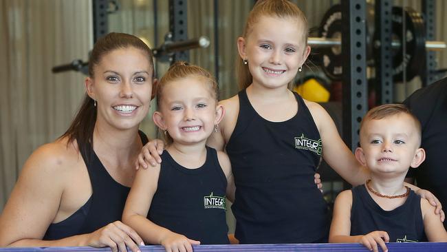 Hannah Baxter with her children Laianah, Aaliyah and Trey outside Integr8 gym. Photo: Facebook