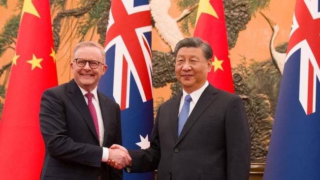 Anthony Albanese meets with China's President Xi Jinping at the Great Hall of the People in Beijing. Picture: Twitter