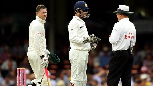 Michael Clarke (L) and MS Dhoni (C) had many tight tussles over the years. Picture: Gregg Porteous.