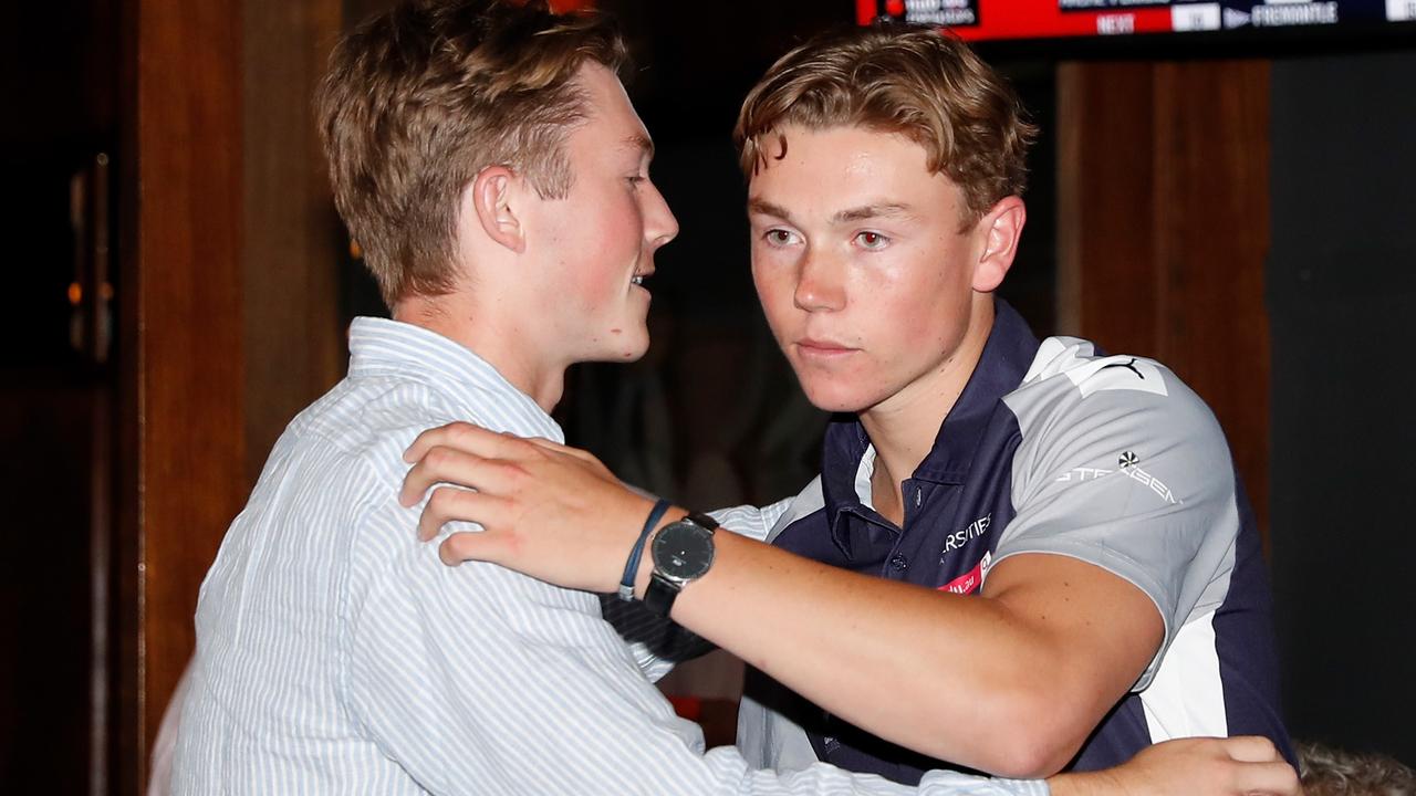 Tanner Bruhn reacts after being selected by GWS. Picture: Michael Willson/AFL Photos via Getty Images