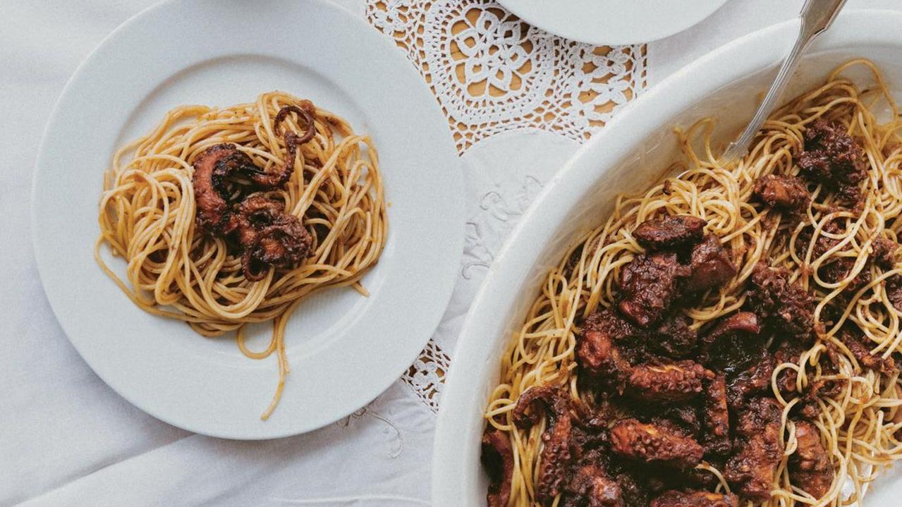 This octopus pasta originates from Corfu.