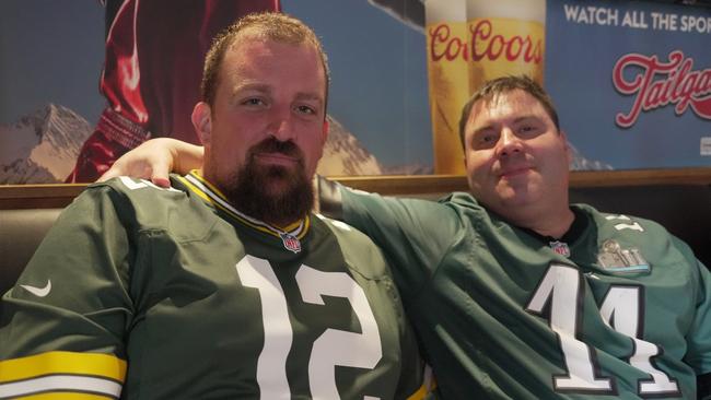 Enjoying the Super Bowl party at Tailgate Sports Bar in the Toowoomba CBD are (from left) Josh Kemp and Greg Joyce.