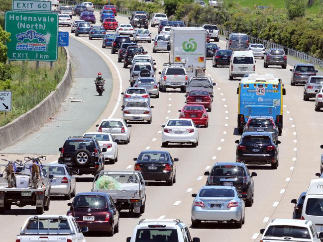 Traffic and parking problems on the Gold Coast today.. Photo taken on the pedestrian overpass 300m south of Hope Island exit of M1 motorway.Photo by Richard Gosling