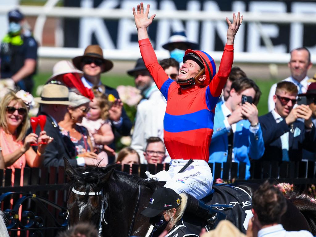 A special moment for the winning jockey.