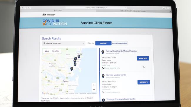 The Australian Government COVID Vaccine Clinic Finder website is open for phase 1B of the vaccination program. Picture: Ryan Pierse/Getty Images)
