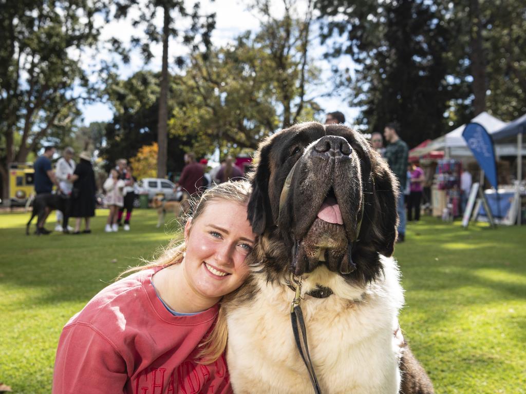 Lilly Corkill with Nelson her St Bernard before Toowoomba's Million Paws Walk at Queens Park, Sunday, May 26, 2024. Picture: Kevin Farmer