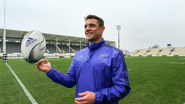 Dan Carter poses following the All Blacks captain’s run at AMI Stadium.