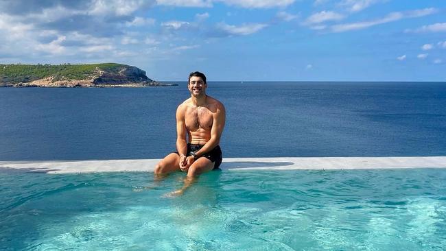 Star Melbourne midfielder Christian Petracca is getting a spot of sun in Ibiza, Spain.