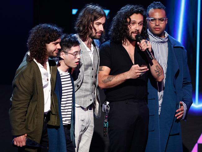 Gang of Youths have collected their second award of the evening. Picture: Zak Kaczmarek/Getty Images for ARIA