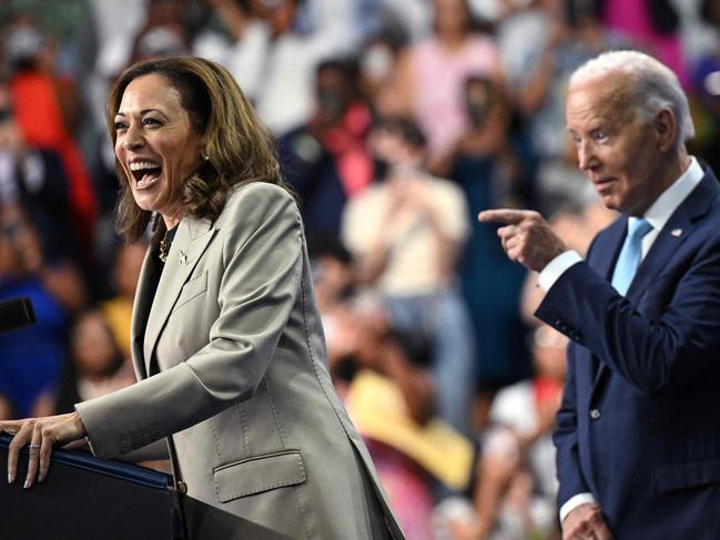 US President Joe Biden watches as Vice President and Democratic presidential candidate Kamala Harris speaks at Prince George's Community College in Largo, Maryland. Picture: AFP