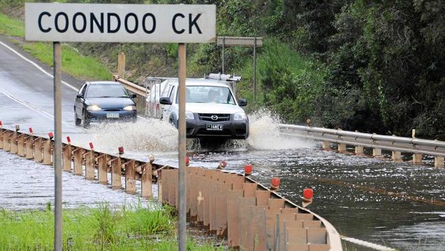 Water over the bridge at Coondoo Creek. Picture: Renee Pilcher