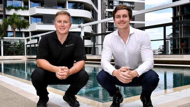 Leon and Ben McNeice at the rooftop magnesium pool. Picture: John Gass