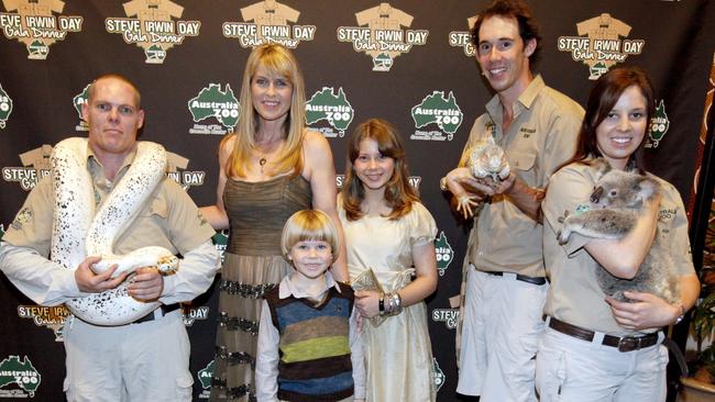 Terri Irwin has always attended the event with her children Robert and Bindi Irwin (centre) over the years to celebrate with staff from Australia Zoo. Picture: Isaac Lawrence.