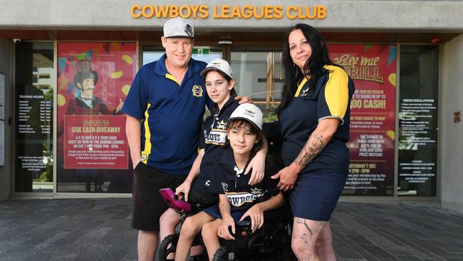 Kelly Christie with her twin girls Sonja Christie, 12, and Skyla Christie, 12, and her partner Luke Cahill. Picture: Shae Beplate.