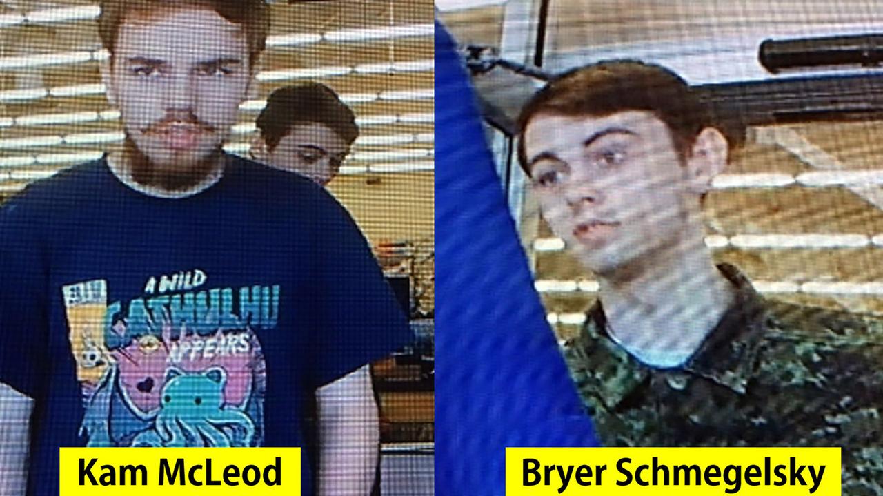 Kam McLeod, 19, and Bryer Schmegelsky, 18 as they appear on a wanted poster released by the Royal Canadian Mounted Police. Picture: RCMP