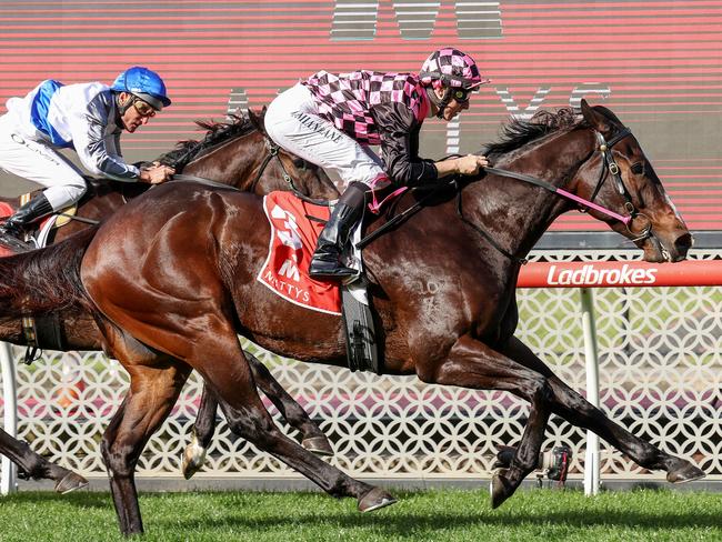 Rothfire ridden by Damian Lane wins the Mitty's McEwen Stakes at Moonee Valley Racecourse on September 03, 2022 in Moonee Ponds, Australia. (Photo by George Sal/Racing Photos via Getty Images)