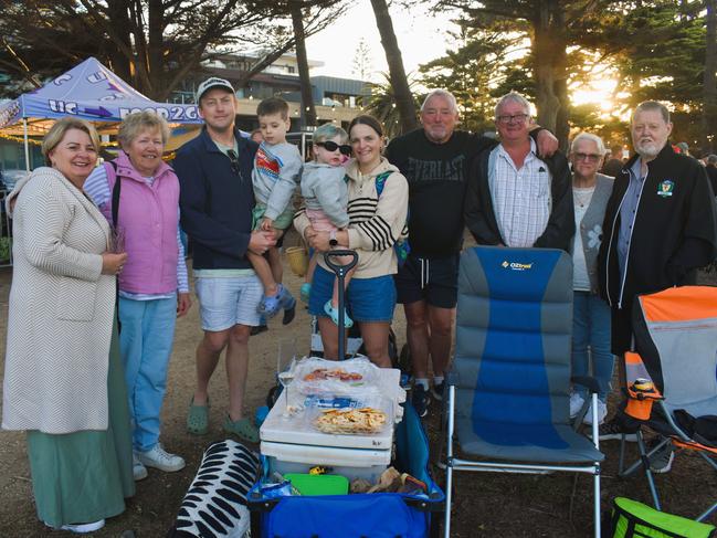 Stephen Whyte/Dawes/Kelleway and friends getting festive at the Phillip Island Christmas Carols by the Bay at the Cowes Foreshore on Tuesday, December 10, 2024. Picture: Jack Colantuono