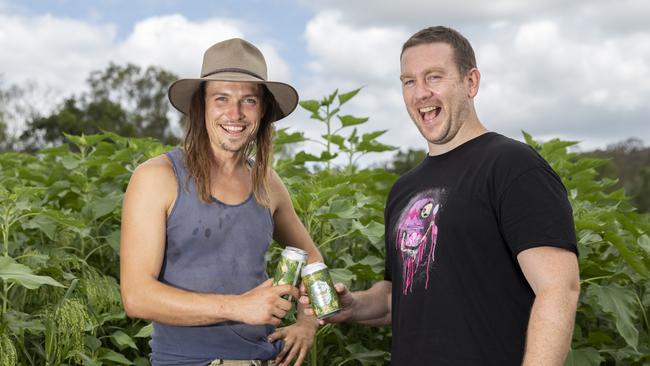 Loop Growers’ Phil Garozzo and Newstead Brewing Co CEO Mark Howes. Picture: Dominika Lis