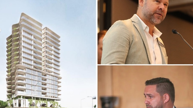 The Changfa tower development on the corner of the Gold Coast Highway and Palm Beach Avenue at Palm Beach. This is in the division of Councillor Josh Martin (pictured top right). City planning chair is Mark Hammel (pictured bottom right).