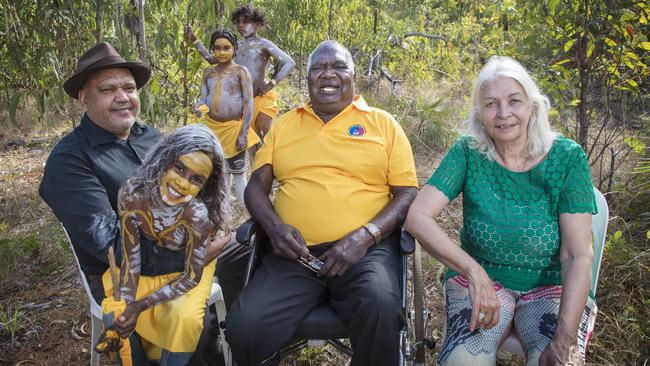 Noel Pearson, left, and Galarrwuy Yunupingu, centre, and Marcia Langton, right, at Garma. Picture: Melanie Faith Dove