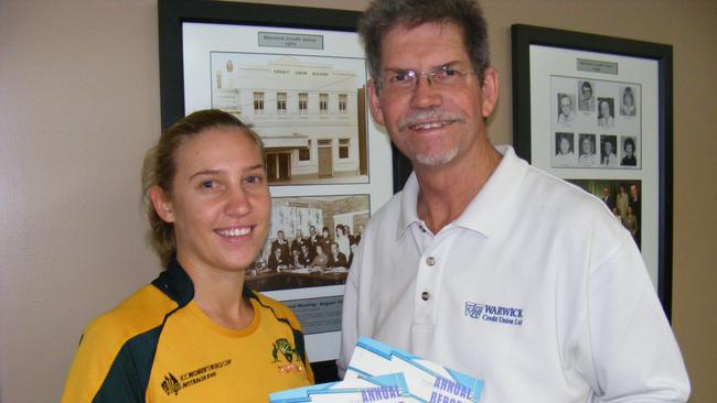 Delissa Kimmince with former Warwick Credit Union CEO John Brown after winning the Daily News/Warwick Loan Centre Senior Sports Star of the Year award.