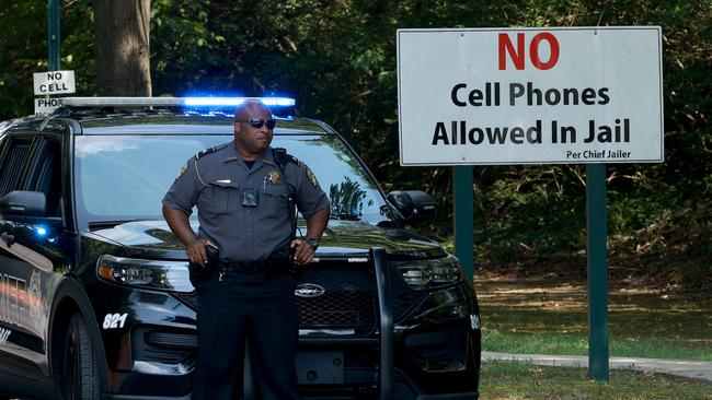 Outside Atlanta’s Fulton County Jail, where Donald Trump is due to hand himself in on Friday (AEST). Picture: AFP