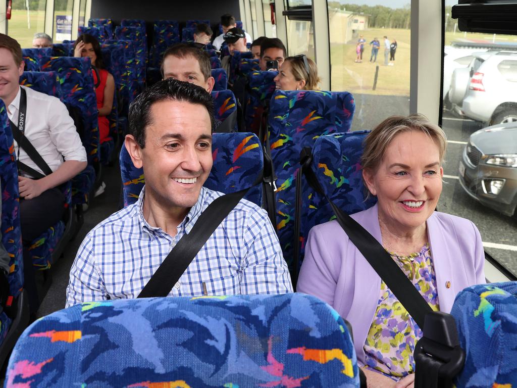 Opposition Leader David Crisafulli on the campaign bus near Yeppoon. Picture: Liam Kidston