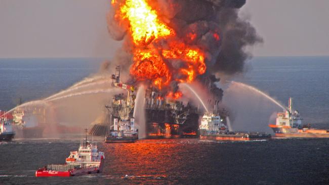 A fire aboard the Deepwater Horizon mobile offshore oil drilling rig in the Gulf of Mexico, 2010. Picture: EPA/US COAST GUARD