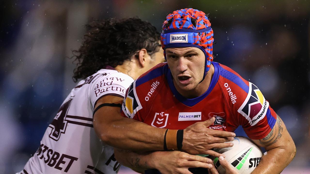 Kalyn Ponga is comes in for some attention as the home side came up well short against Manly. Picture: Getty Images