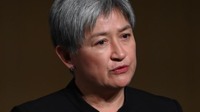 CANBERRA, AUSTRALIA - NewsWire Photos - 17 JULY, 2024: Foreign Affairs Minister Penny Wong at a ceremony marking 10 years since the downing of Malaysia Airlines Flight 17 (MH17), in the Great Hall at Parliament House in Canberra. Picture: NewsWire / Martin Ollman