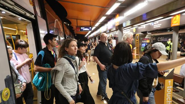 Commonwealth Games tram chaos at Broadbeach South last year. Picture: Nigel Hallett