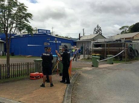 Police set up a crime scene at Mitre 10 after the incident on January 2, 2017.