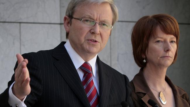 Rudd as prime minister with deputy Julia Gillard in 2008. Picture: Ray Strange