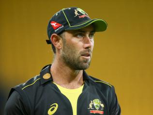 WELLINGTON, NEW ZEALAND - MARCH 03: Glenn Maxwell of Australia looks on during game three of the International T20 series between New Zealand Blackcaps and Australia at Sky Stadium on March 03, 2021 in Wellington, New Zealand. (Photo by Hagen Hopkins/Getty Images)