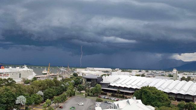 Cairns' Division 2 Councillor Matthew Tickner posted this photo, taken by his uncle, from the CBD, looking back on the storm coming through the southern suburbs.