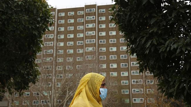 The public housing towers in North Melbourne were in a hard lockdown during July. Picture: Daniel Pockett