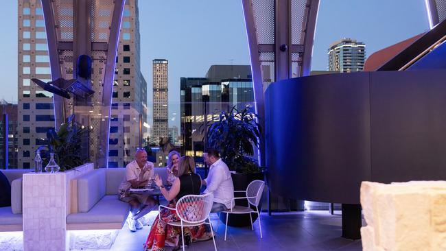 Sora rooftop restaurant in Pirie St at night. Picture: Ben Macmahon