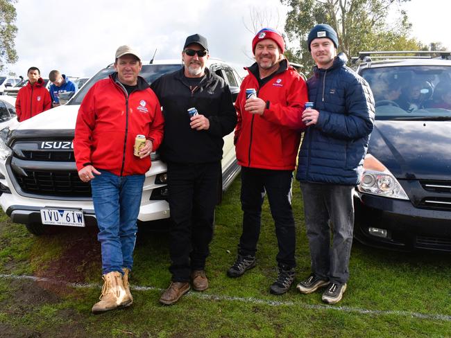 West Gippsland league grand final match 2024 — Phillip Island Bulldogs V Nar Nar Goon "The Goon" Football Club at Garfield Recreation Reserve on September 14, 2024: David Opitz, Blair Holland, Scott Eastwood and Christopher Eastwood. Picture: Jack Colantuono