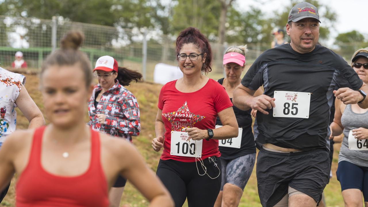 Sonia Wood (centre) in the 10km event of the Toowoomba Hospital Foundation's Reindeer Run at Baillie Henderson Hospital to raise funds for the Toowoomba Hospital Christmas Appeal, Sunday, December 6, 2020. Picture: Kevin Farmer