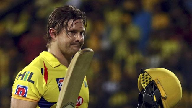 Chennai Super Kings Shane Watson walks to the pavilion after being dismissed during the VIVO IPL T20 cricket match between Chennai Super Kings and Sunrisers Hyderabad in Chennai, India, Tuesday, April 23, 2019. (AP Photo/R.Parthibhan)