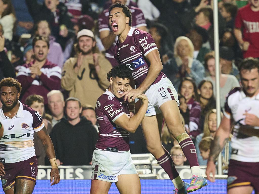 Despite being down on troops, the Manly Sea Eagles ran riot over the Broncos in their first game at Brookvale in over a decade. Picture: Getty Images