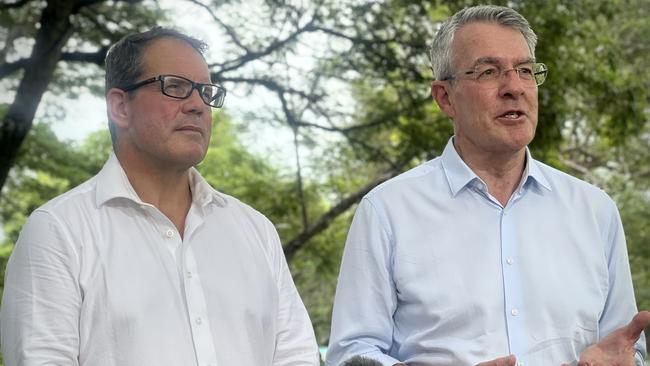 Solomon MP Luke Gosling and Attorney-General Mark Dreyfus. The Albanese government has committed $3.6m to open an Administrative Review Tribunal registry in Darwin. Picture: Fia Walsh.