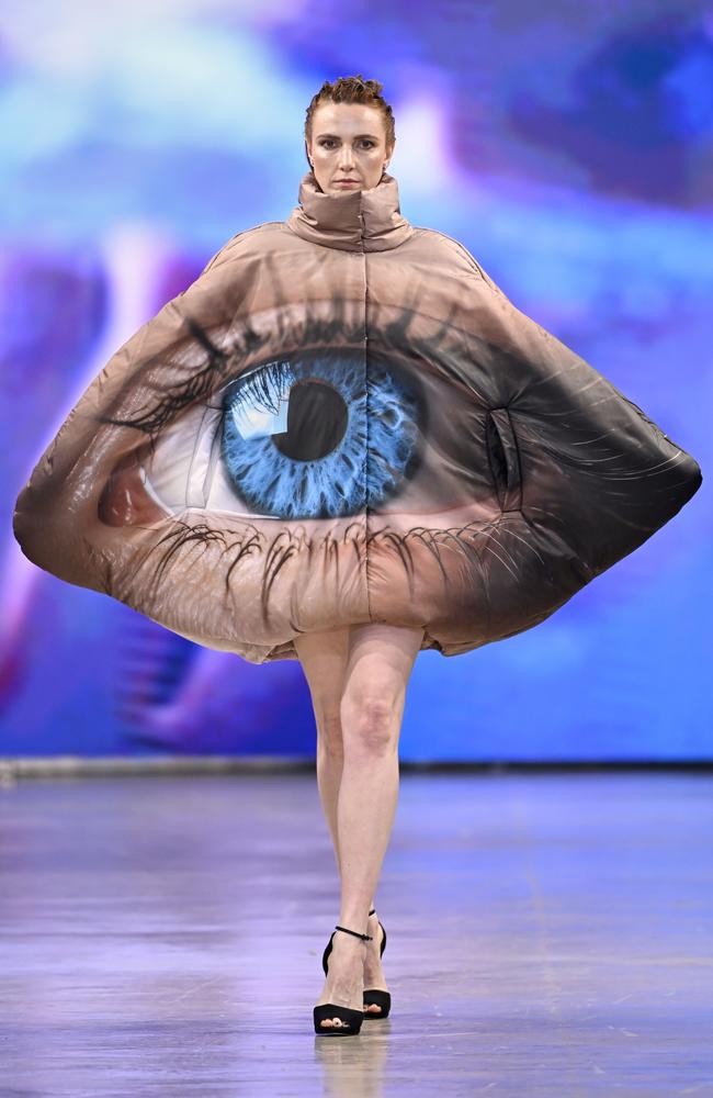 A model walks the runway for the Tan RDNT fashion show during the Los Angeles Fashion Week. Picture: Arun Nevader/Getty Images for Art Hearts Fashion