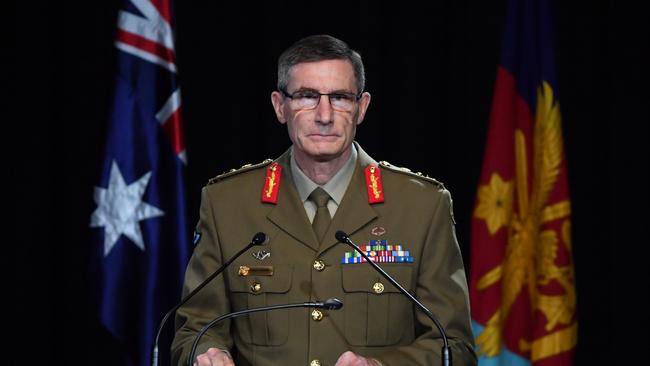 Former chief of the defence force General Angus Campbell releases the Brereton war crimes report in 2020. Picture: Getty Images