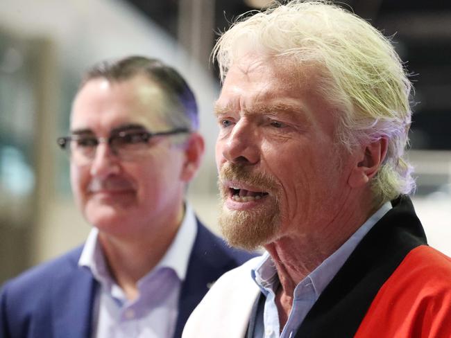 Virgin Australia chief Paul Scurrah and the founder of the Virgin brand, Sir Richard Branson. Picture: Liam Kidston